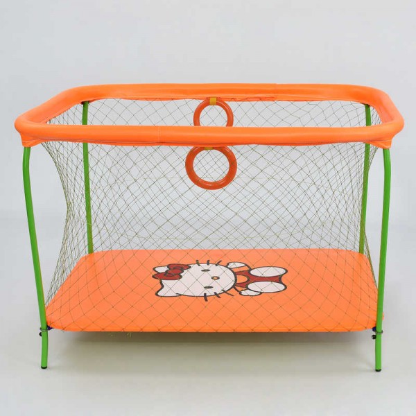 Манеж №9 ЛЮКС "Hello Kitty" - цвет оранжевый (1) прямоугольный, мягкое дно, крупная сетка